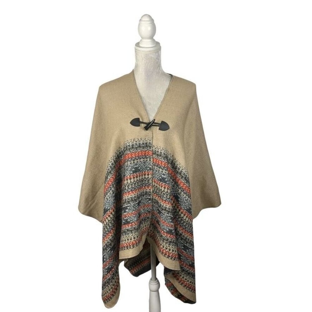 ROD'S Southwestern Blanket‎ Poncho Toggle Closure Western Aztec Autumn Fall L/XL